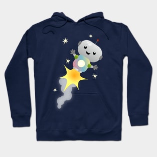 Cute robot flying in space cartoon illustration Hoodie